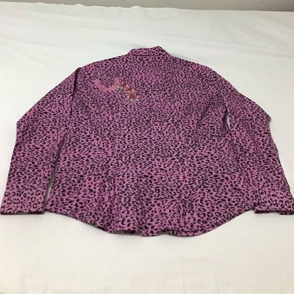 Cowgirl Hardware Pink Leopard Print Long Sleeve Button Down Top Size XL - Picture 2 of 10